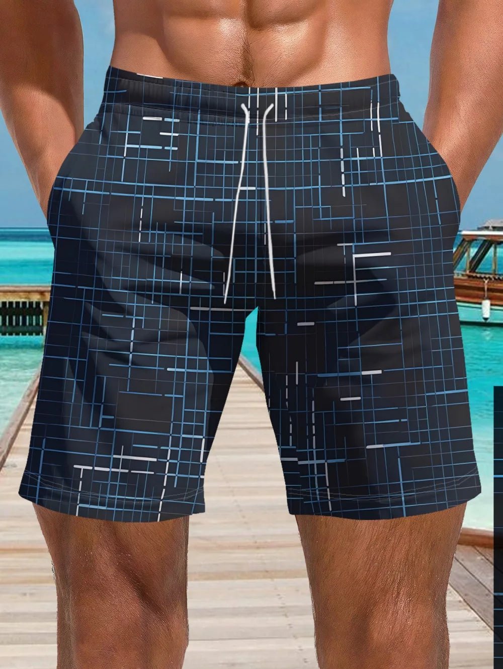 Summer Classic Grid Stripes Pattern Men Beach Shorts Swim Trunks Fashion 3D Printed Sports Casual Shorts Loose Clothes for Man - StepByStepNow