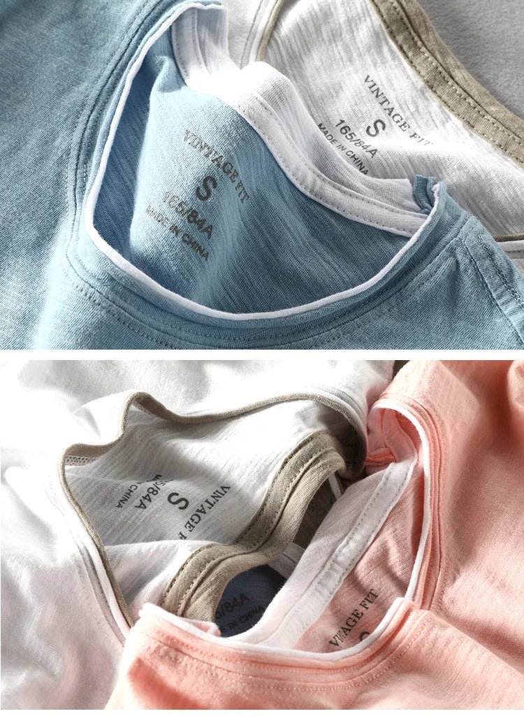 Summer Fashion Men's Japan Style Bamboo Cotton Solid Color Short Sleeve T-Shirt Male Casual Simple Soft Thin White Tee Tshirts - StepByStepNow