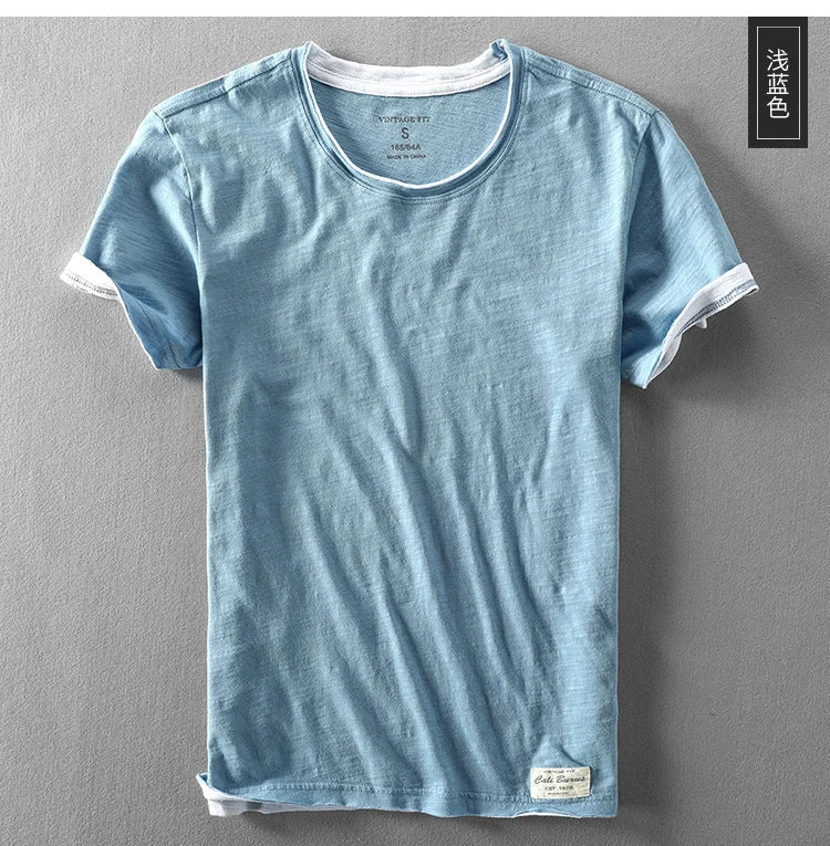 Summer Fashion Men's Japan Style Bamboo Cotton Solid Color Short Sleeve T-Shirt Male Casual Simple Soft Thin White Tee Tshirts - StepByStepNow