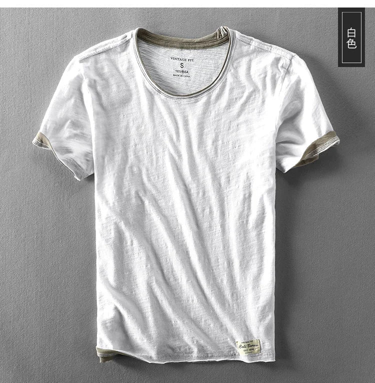 Summer Fashion Men's Japan Style Bamboo Cotton Solid Color Short Sleeve T-Shirt Male Casual Simple Soft Thin White Tee Tshirts - StepByStepNow