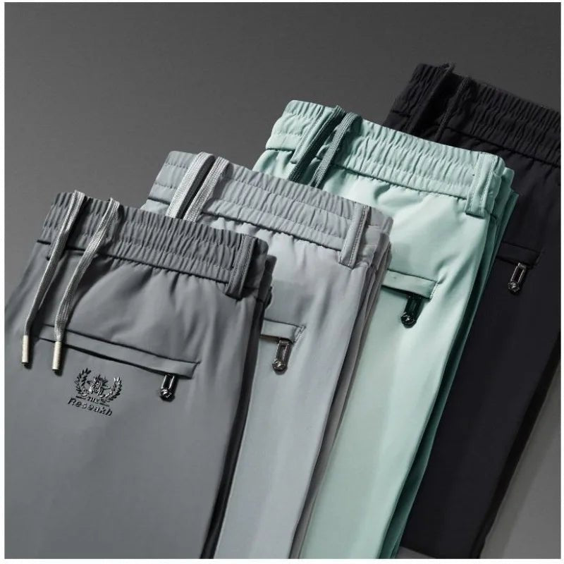 Summer Ice Silk Men Breathable Sweatpants Streetwear Fashion Koreon Elastic Waist Thin Quick Dry Sports Joggers Casual Trousers - StepByStepNow