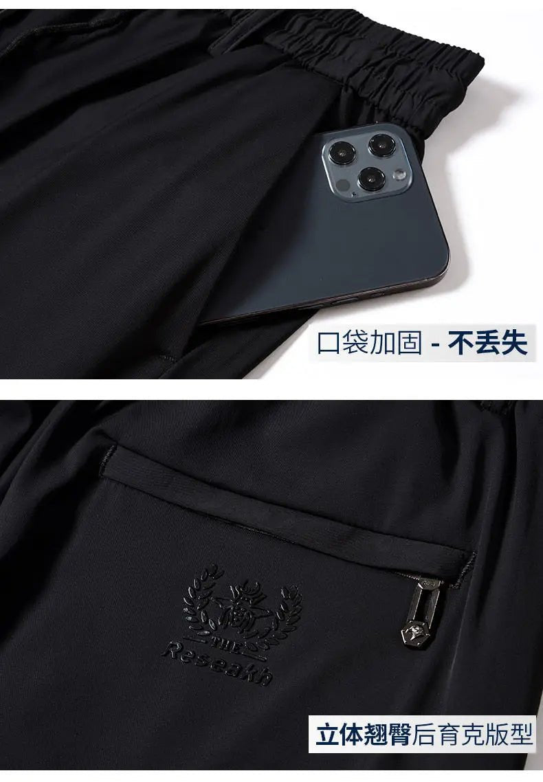 Summer Ice Silk Men Breathable Sweatpants Streetwear Fashion Koreon Elastic Waist Thin Quick Dry Sports Joggers Casual Trousers - StepByStepNow