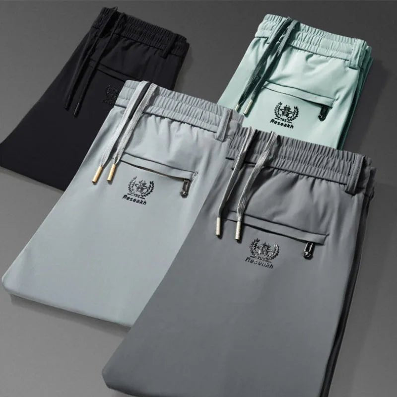 Summer Ice Silk Men Breathable Sweatpants Streetwear Fashion Koreon Elastic Waist Thin Quick Dry Sports Joggers Casual Trousers - StepByStepNow