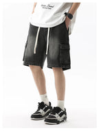 Summer Men's Denim Shorts Retro Fashion Elastic Waist Loose Straight Leg Large Pocket Shorts Brand Men's Clothing Casual Pants - StepByStepNow