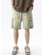 Summer Men's Denim Shorts Retro Fashion Elastic Waist Loose Straight Leg Large Pocket Shorts Brand Men's Clothing Casual Pants - StepByStepNow
