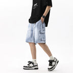 Summer Men's Denim Shorts Retro Fashion Elastic Waist Loose Straight Leg Large Pocket Shorts Brand Men's Clothing Casual Pants - StepByStepNow