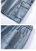 Summer Men's Denim Shorts Retro Fashion Elastic Waist Loose Straight Leg Large Pocket Shorts Brand Men's Clothing Casual Pants - StepByStepNow