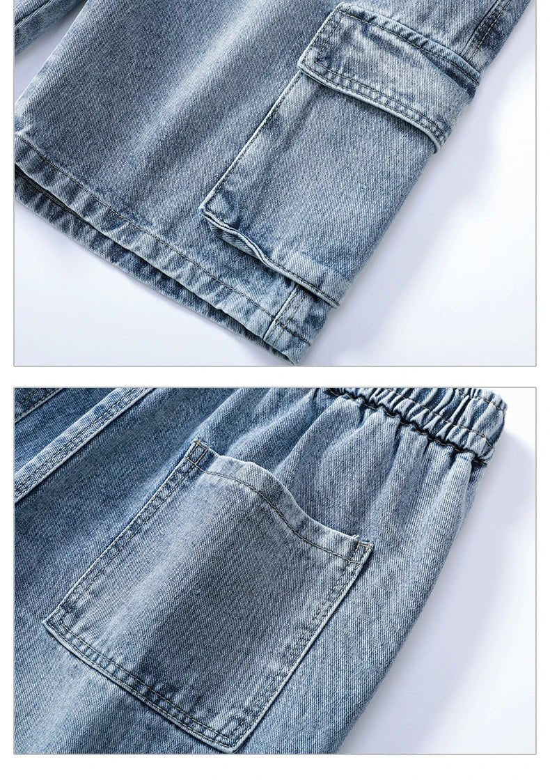 Summer Men's Denim Shorts Retro Fashion Elastic Waist Loose Straight Leg Large Pocket Shorts Brand Men's Clothing Casual Pants - StepByStepNow