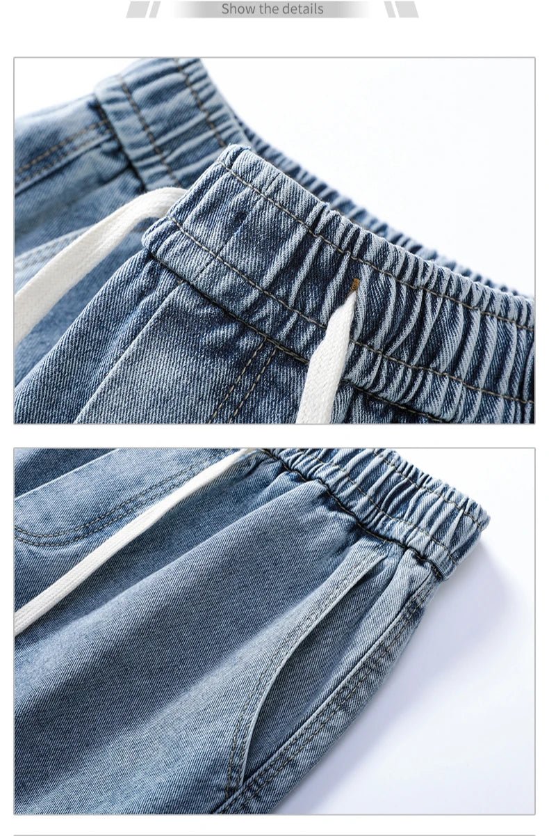 Summer Men's Denim Shorts Retro Fashion Elastic Waist Loose Straight Leg Large Pocket Shorts Brand Men's Clothing Casual Pants - StepByStepNow