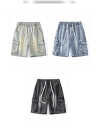 Summer Men's Denim Shorts Retro Fashion Elastic Waist Loose Straight Leg Large Pocket Shorts Brand Men's Clothing Casual Pants - StepByStepNow