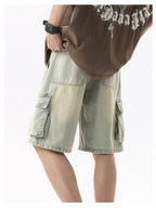 Summer Men's Denim Shorts Retro Fashion Elastic Waist Loose Straight Leg Large Pocket Shorts Brand Men's Clothing Casual Pants - StepByStepNow