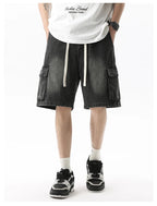 Summer Men's Denim Shorts Retro Fashion Elastic Waist Loose Straight Leg Large Pocket Shorts Brand Men's Clothing Casual Pants - StepByStepNow