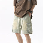 Summer Men's Denim Shorts Retro Fashion Elastic Waist Loose Straight Leg Large Pocket Shorts Brand Men's Clothing Casual Pants - StepByStepNow