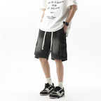 Summer Men's Denim Shorts Retro Fashion Elastic Waist Loose Straight Leg Large Pocket Shorts Brand Men's Clothing Casual Pants - StepByStepNow