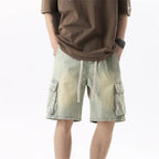 Summer Men's Denim Shorts Retro Fashion Elastic Waist Loose Straight Leg Large Pocket Shorts Brand Men's Clothing Casual Pants - StepByStepNow