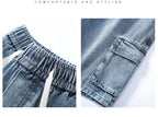 Summer Men's Denim Shorts Retro Fashion Elastic Waist Loose Straight Leg Large Pocket Shorts Brand Men's Clothing Casual Pants - StepByStepNow