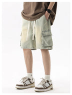 Summer Men's Denim Shorts Retro Fashion Elastic Waist Loose Straight Leg Large Pocket Shorts Brand Men's Clothing Casual Pants - StepByStepNow