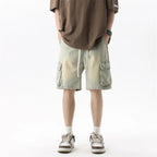 Summer Men's Denim Shorts Retro Fashion Elastic Waist Loose Straight Leg Large Pocket Shorts Brand Men's Clothing Casual Pants - StepByStepNow