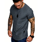 Summer Mens Lightweight T-shirt Short Sleeve Jogging Basic Solid Collar Crew Neck Tshirts Sport Tops - StepByStepNow