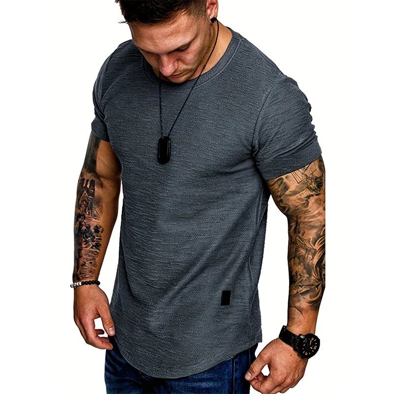 Summer Mens Lightweight T-shirt Short Sleeve Jogging Basic Solid Collar Crew Neck Tshirts Sport Tops - StepByStepNow