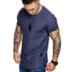 Summer Mens Lightweight T-shirt Short Sleeve Jogging Basic Solid Collar Crew Neck Tshirts Sport Tops - StepByStepNow