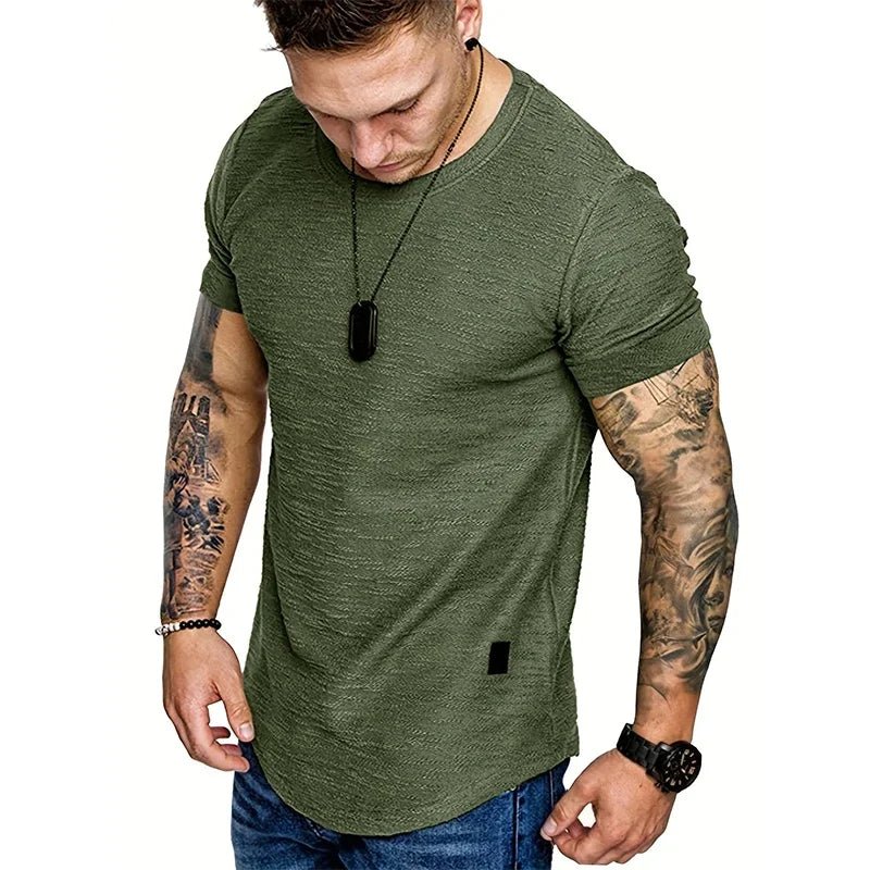 Summer Mens Lightweight T-shirt Short Sleeve Jogging Basic Solid Collar Crew Neck Tshirts Sport Tops - StepByStepNow
