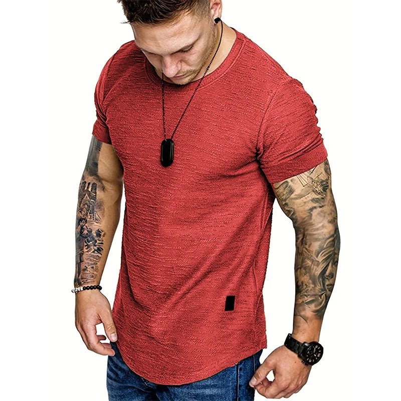 Summer Mens Lightweight T-shirt Short Sleeve Jogging Basic Solid Collar Crew Neck Tshirts Sport Tops - StepByStepNow