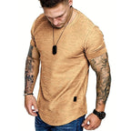 Summer Mens Lightweight T-shirt Short Sleeve Jogging Basic Solid Collar Crew Neck Tshirts Sport Tops - StepByStepNow