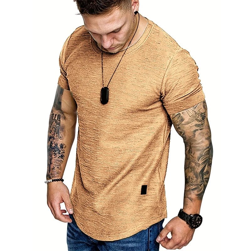 Summer Mens Lightweight T-shirt Short Sleeve Jogging Basic Solid Collar Crew Neck Tshirts Sport Tops - StepByStepNow