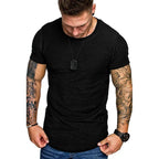 Summer Mens Lightweight T-shirt Short Sleeve Jogging Basic Solid Collar Crew Neck Tshirts Sport Tops - StepByStepNow