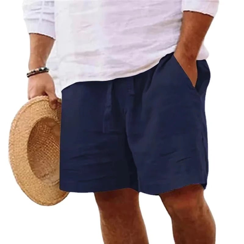 Summer Mens Linen Solid Color Short Lightweight Gym Pants Cotton Beach Shorts Men Fitness Sport Large Breathable Short Homme - StepByStepNow
