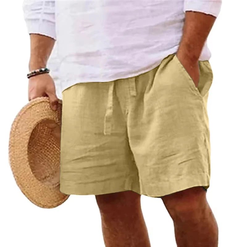 Summer Mens Linen Solid Color Short Lightweight Gym Pants Cotton Beach Shorts Men Fitness Sport Large Breathable Short Homme - StepByStepNow