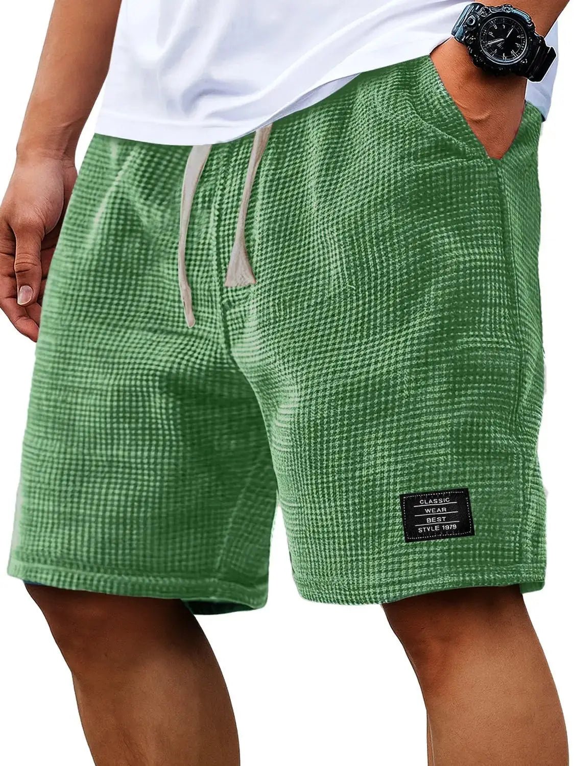 Summer Men's Waffle Business casual shorts New Korean Fashion Drawstring Baggy Short Pants Fitness Breathable Streetwear Gym - StepByStepNow
