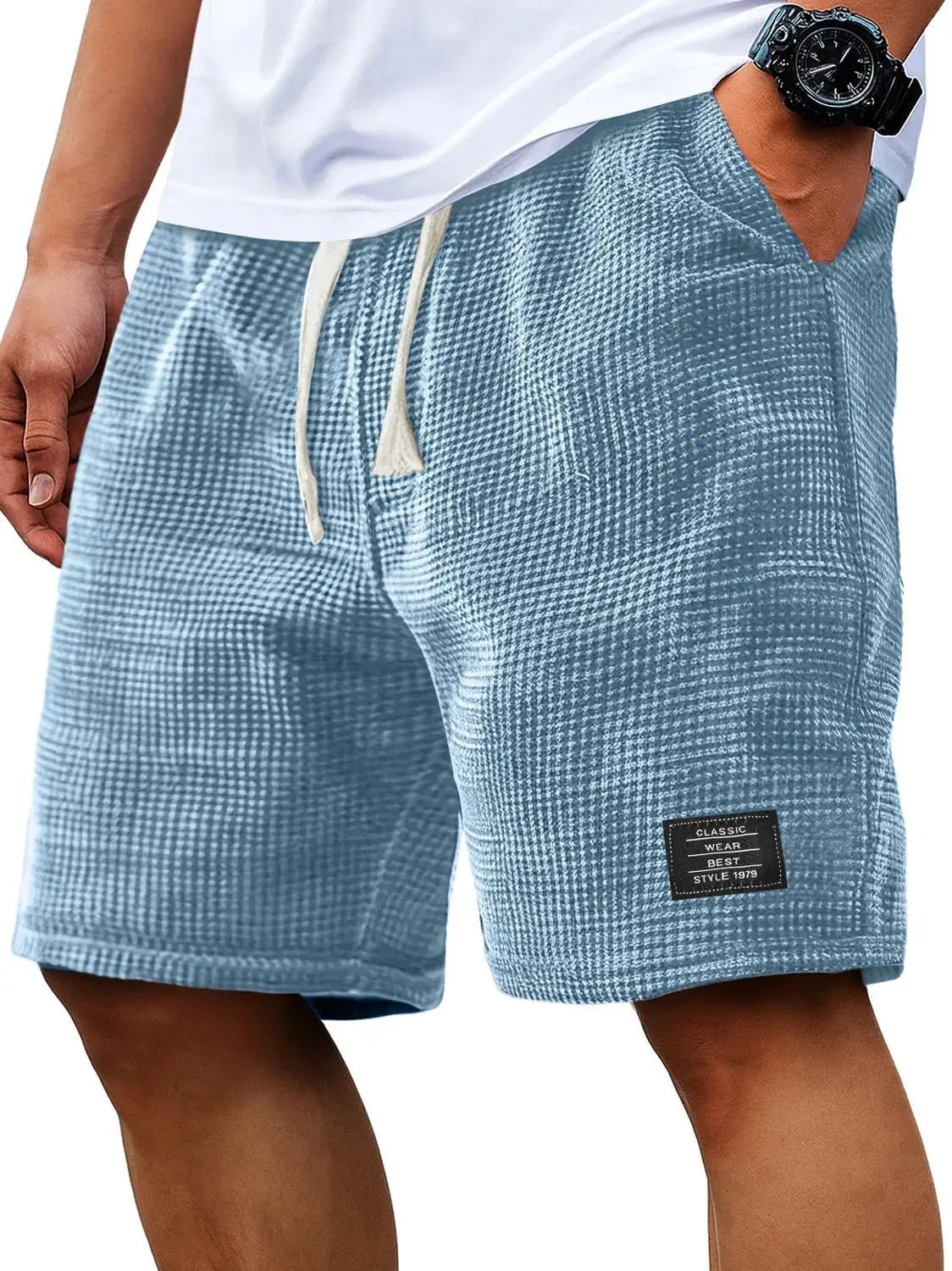 Summer Men's Waffle Business casual shorts New Korean Fashion Drawstring Baggy Short Pants Fitness Breathable Streetwear Gym - StepByStepNow