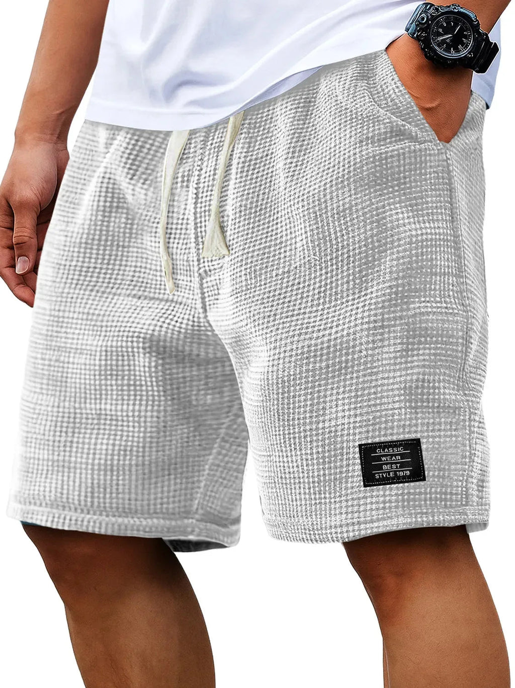 Summer Men's Waffle Business casual shorts New Korean Fashion Drawstring Baggy Short Pants Fitness Breathable Streetwear Gym - StepByStepNow