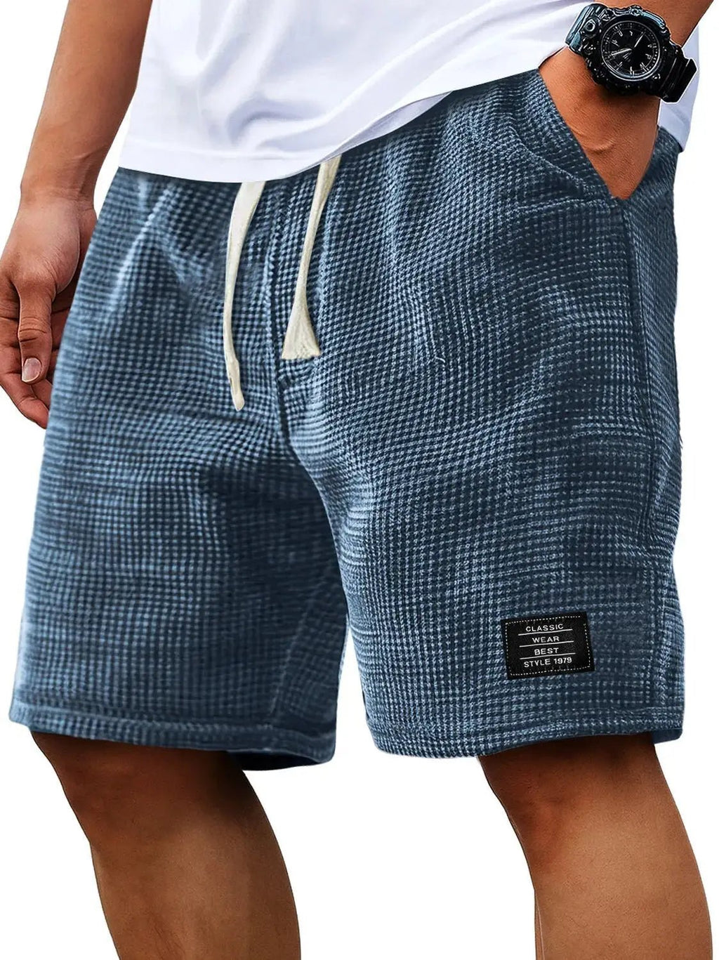 Summer Men's Waffle Business casual shorts New Korean Fashion Drawstring Baggy Short Pants Fitness Breathable Streetwear Gym - StepByStepNow