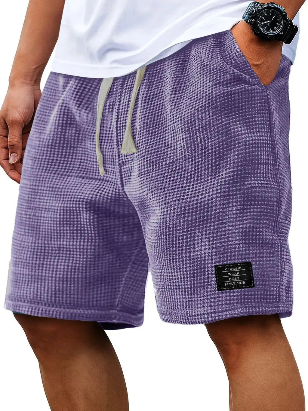 Summer Men's Waffle Business casual shorts New Korean Fashion Drawstring Baggy Short Pants Fitness Breathable Streetwear Gym - StepByStepNow