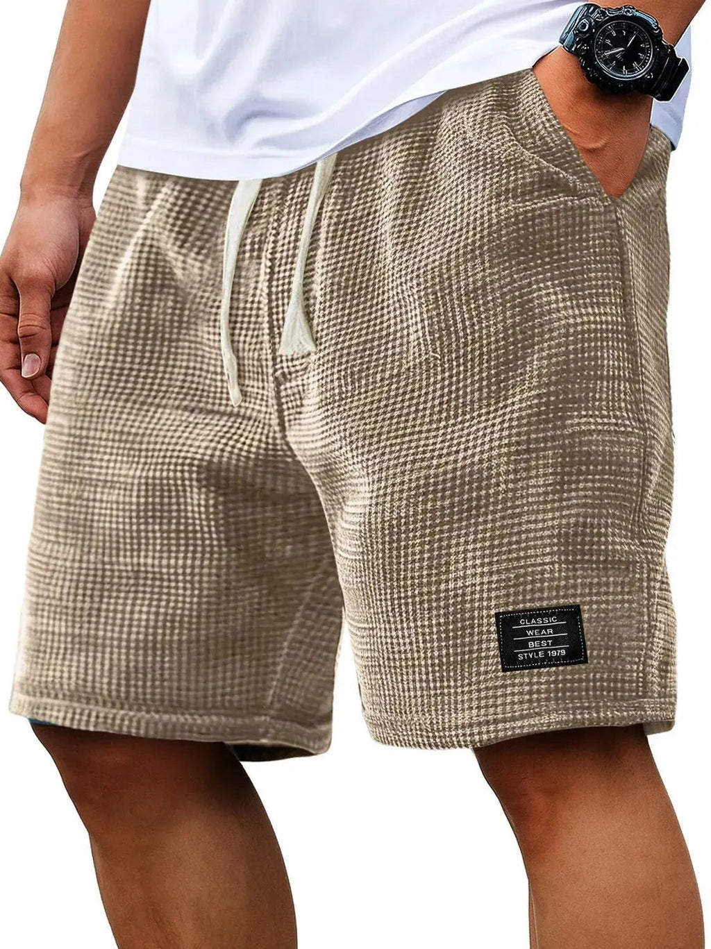 Summer Men's Waffle Business casual shorts New Korean Fashion Drawstring Baggy Short Pants Fitness Breathable Streetwear Gym - StepByStepNow