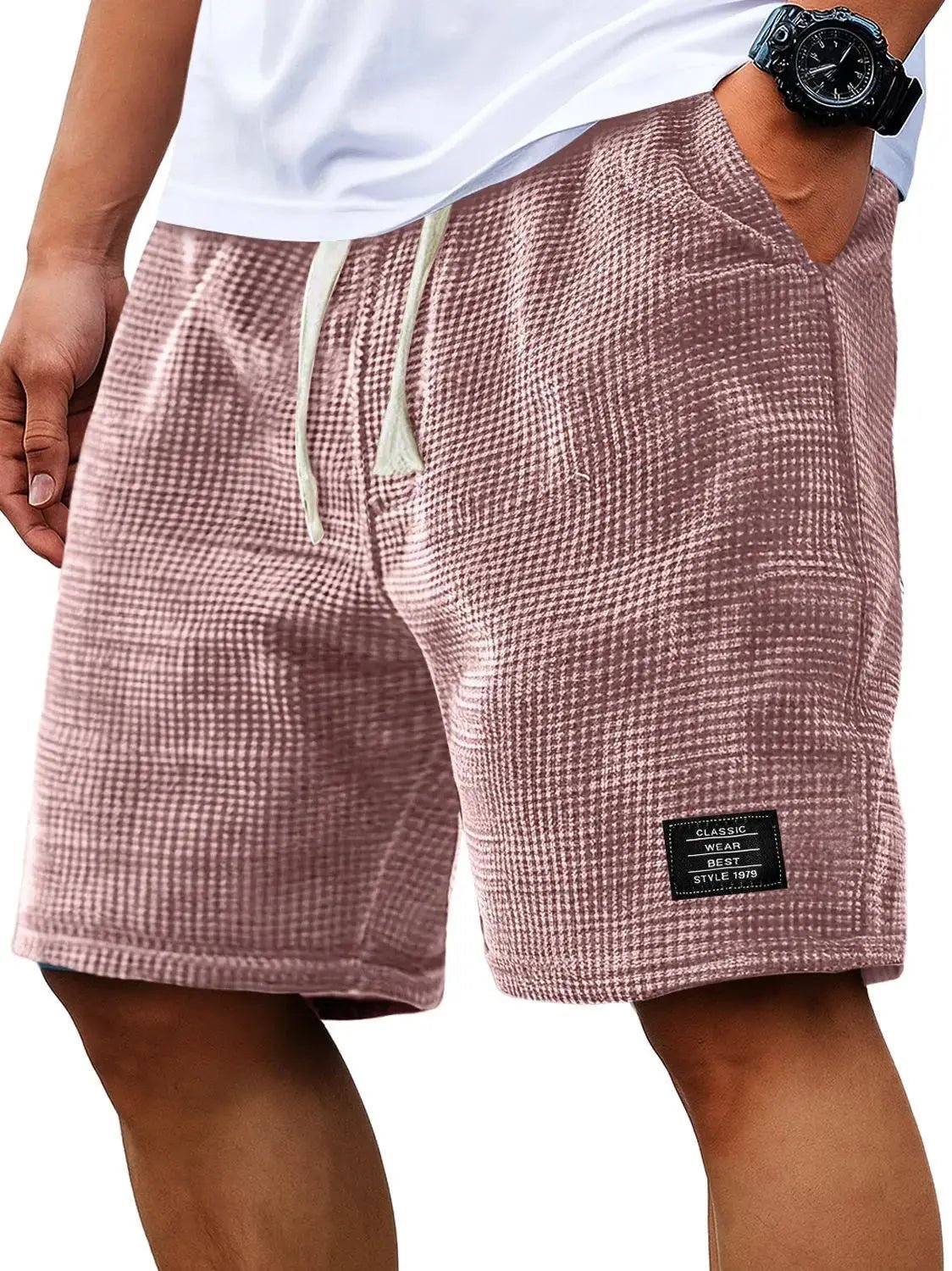Summer Men's Waffle Business casual shorts New Korean Fashion Drawstring Baggy Short Pants Fitness Breathable Streetwear Gym - StepByStepNow