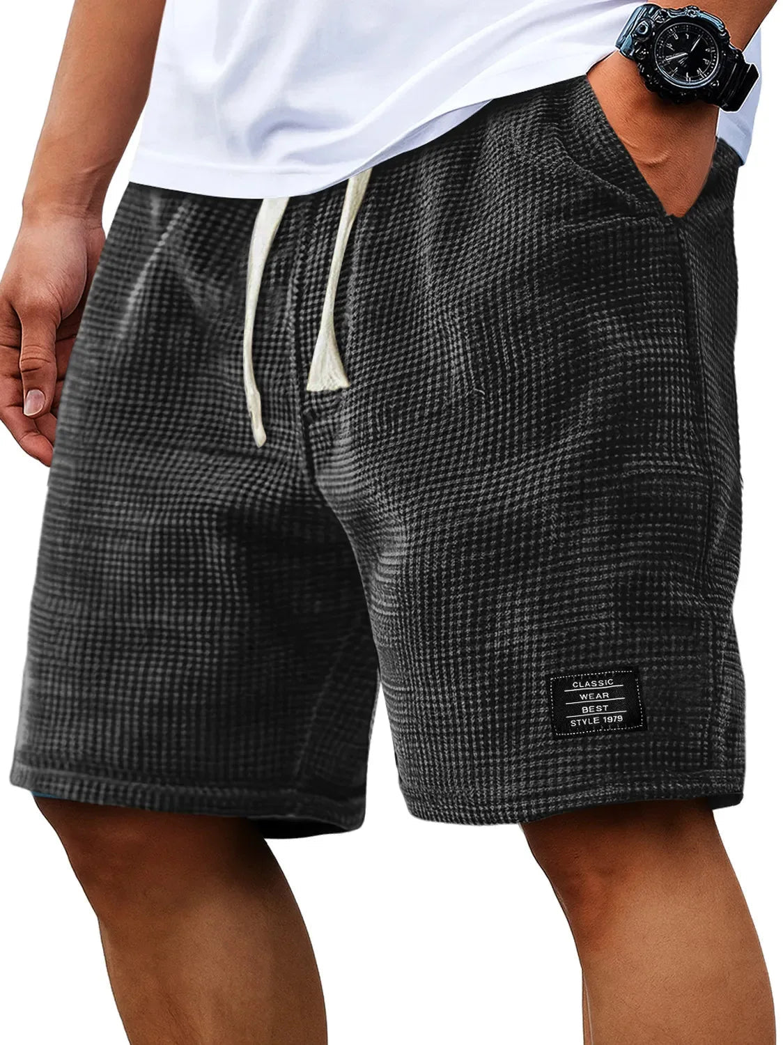 Summer Men's Waffle Business casual shorts New Korean Fashion Drawstring Baggy Short Pants Fitness Breathable Streetwear Gym - StepByStepNow
