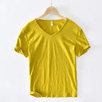 Summer New 100% Cotton T-shirt Men V - neck Solid Color Casual T Shirt Basic Tees Plus Size Short Sleeve Tops Y2449 - StepByStepNow