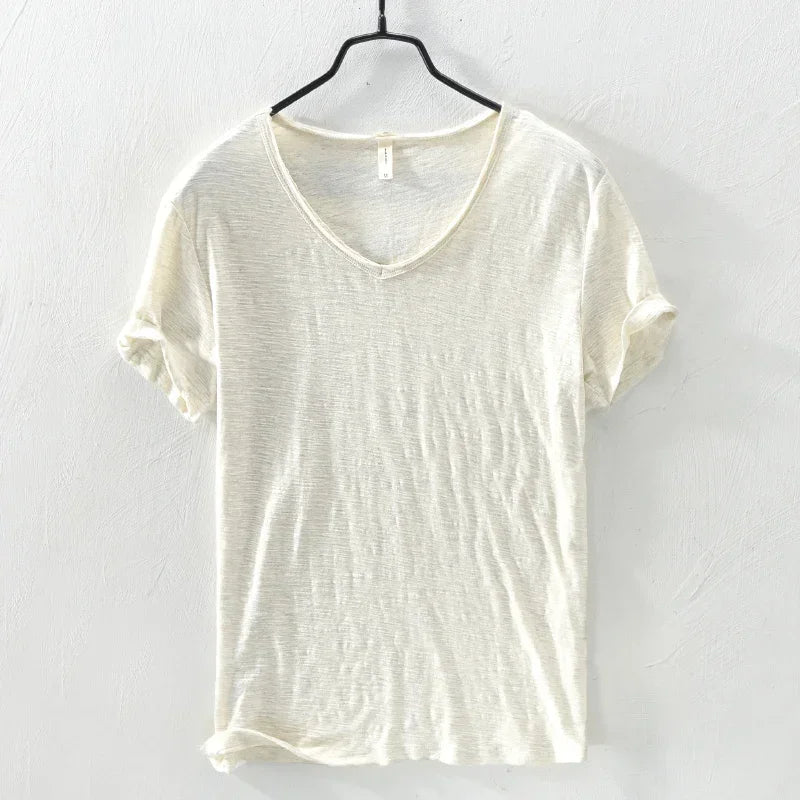 Summer New 100% Cotton T-shirt Men V - neck Solid Color Casual T Shirt Basic Tees Plus Size Short Sleeve Tops Y2449 - StepByStepNow