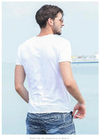 Summer New 100% Cotton T-shirt Men V - neck Solid Color Casual T Shirt Basic Tees Plus Size Short Sleeve Tops Y2449 - StepByStepNow