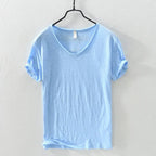 Summer New 100% Cotton T-shirt Men V - neck Solid Color Casual T Shirt Basic Tees Plus Size Short Sleeve Tops Y2449 - StepByStepNow