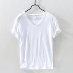 Summer New 100% Cotton T-shirt Men V - neck Solid Color Casual T Shirt Basic Tees Plus Size Short Sleeve Tops Y2449 - StepByStepNow