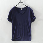Summer New 100% Cotton T-shirt Men V - neck Solid Color Casual T Shirt Basic Tees Plus Size Short Sleeve Tops Y2449 - StepByStepNow