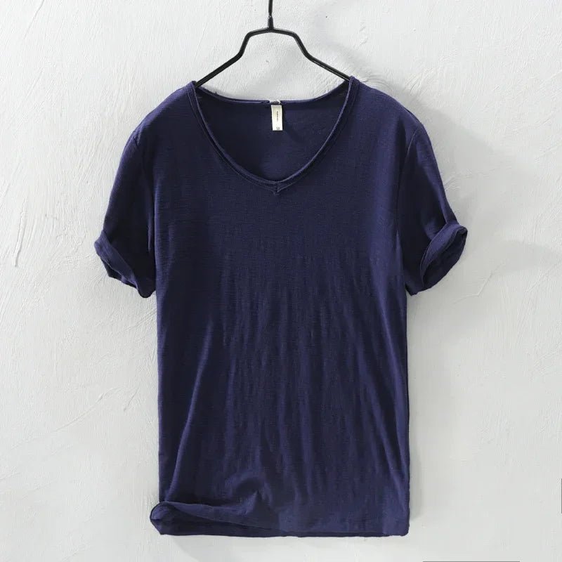 Summer New 100% Cotton T-shirt Men V - neck Solid Color Casual T Shirt Basic Tees Plus Size Short Sleeve Tops Y2449 - StepByStepNow
