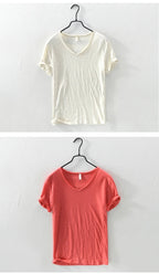 Summer New 100% Cotton T-shirt Men V - neck Solid Color Casual T Shirt Basic Tees Plus Size Short Sleeve Tops Y2449 - StepByStepNow