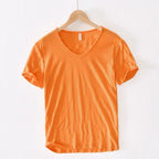 Summer New 100% Cotton T-shirt Men V - neck Solid Color Casual T Shirt Basic Tees Plus Size Short Sleeve Tops Y2449 - StepByStepNow