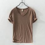 Summer New 100% Cotton T-shirt Men V - neck Solid Color Casual T Shirt Basic Tees Plus Size Short Sleeve Tops Y2449 - StepByStepNow